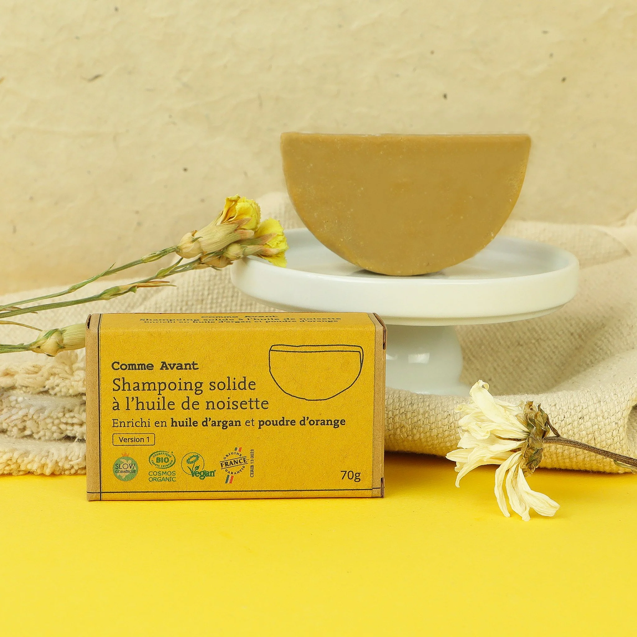 Shampoing solide à l&rsquo;huile d&rsquo;Argan et poudre d&rsquo;orange