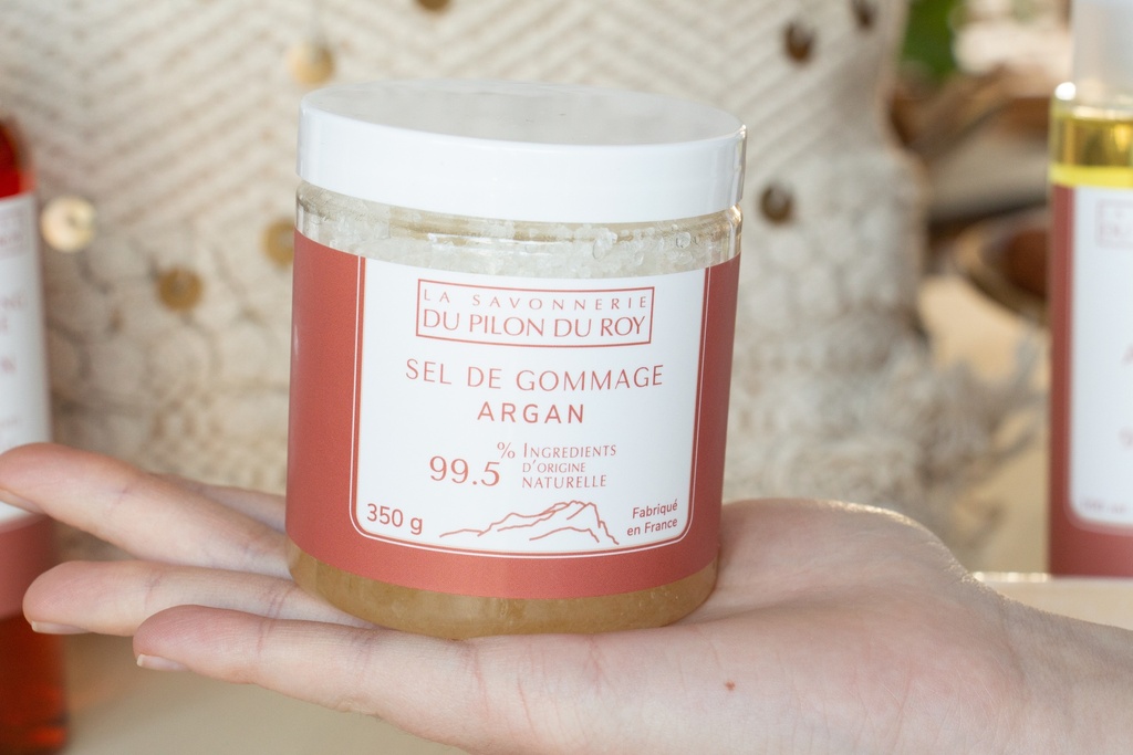 Sel de gommage à l&rsquo;huile d&rsquo;Argan Bio 350g – La Savonnerie du Pilon du Roy